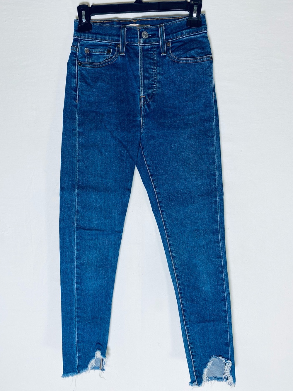 Levi’s Wedgie Skinny Blue Med Wash High Rise Distressed Hem Ankle Jeans 24